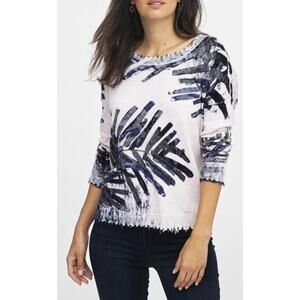 Nic + Zoe Distressed Edge Leaf Pattern Lightweight Sweater Womans Large